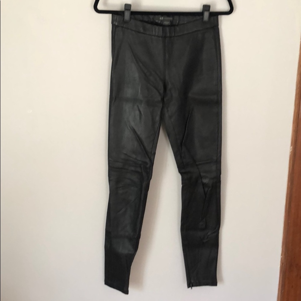 Armani Exchange Black Leather Leggings, size XS